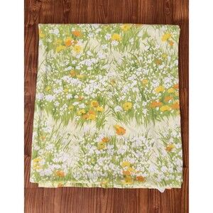 VINTAGE DAN RIVER MEADOWS GREEN ORANGE FLORAL (2PC) QUEEN SHEET SET FLAWS READ